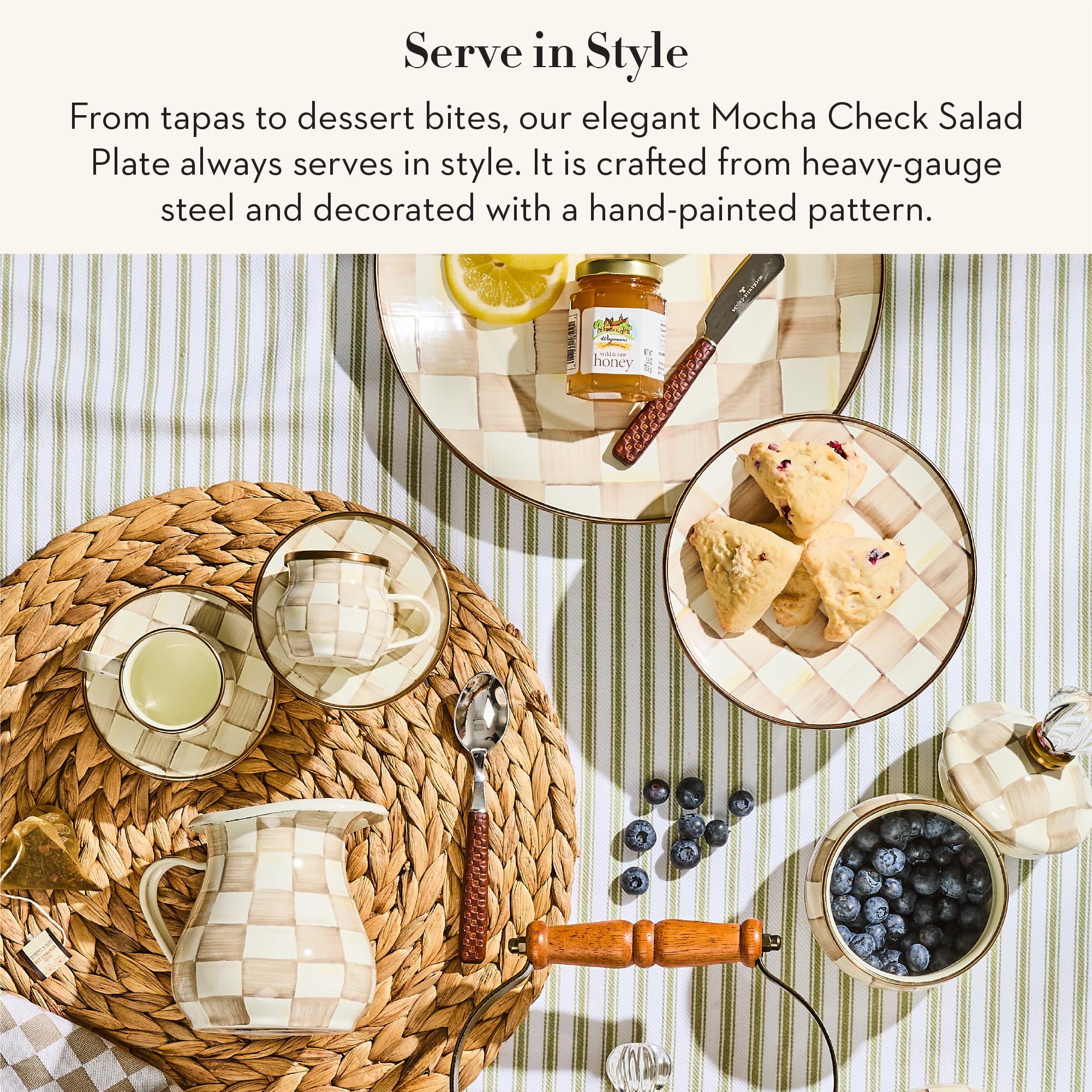 Amazon.com | MACKENZIE-CHILDS Enamel Salad Plate, Brown-and-White